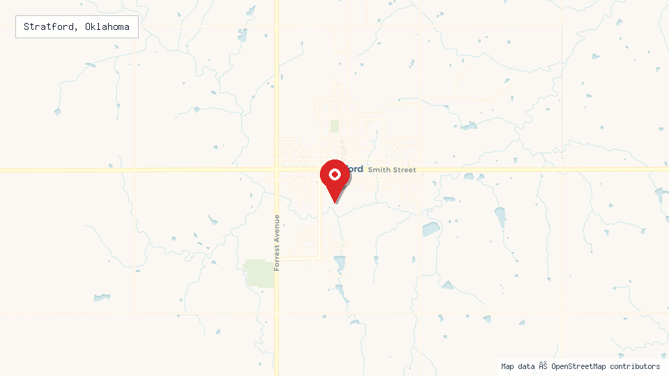 Street map of Stratford, Oklahoma with location pin