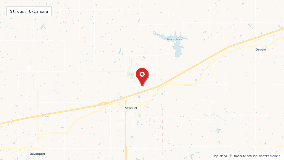 Street map of Stroud, Oklahoma with location pin