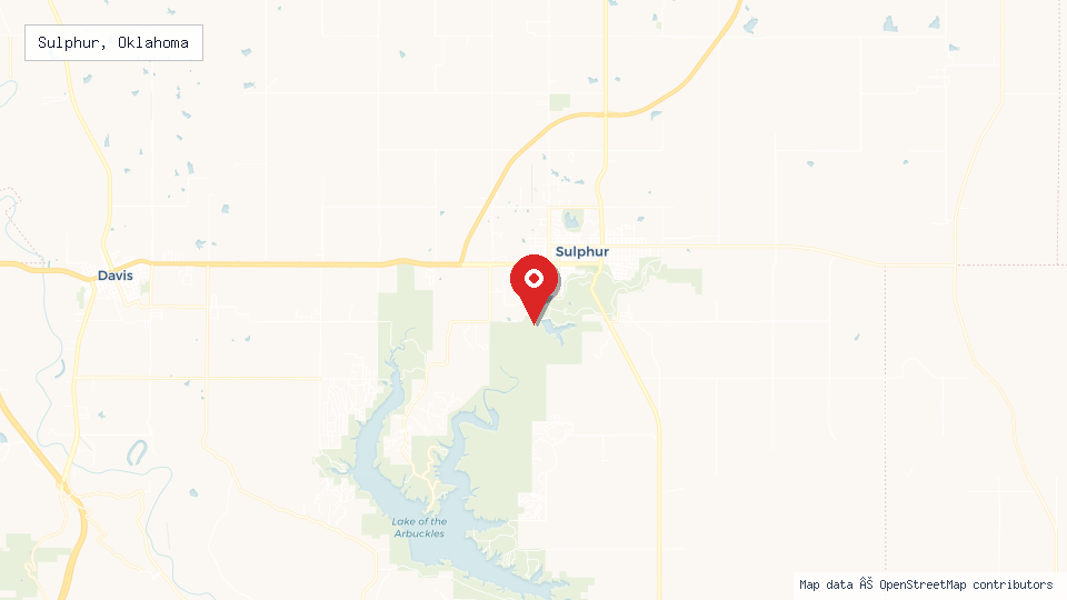 Street map of Sulphur, Oklahoma with location pin