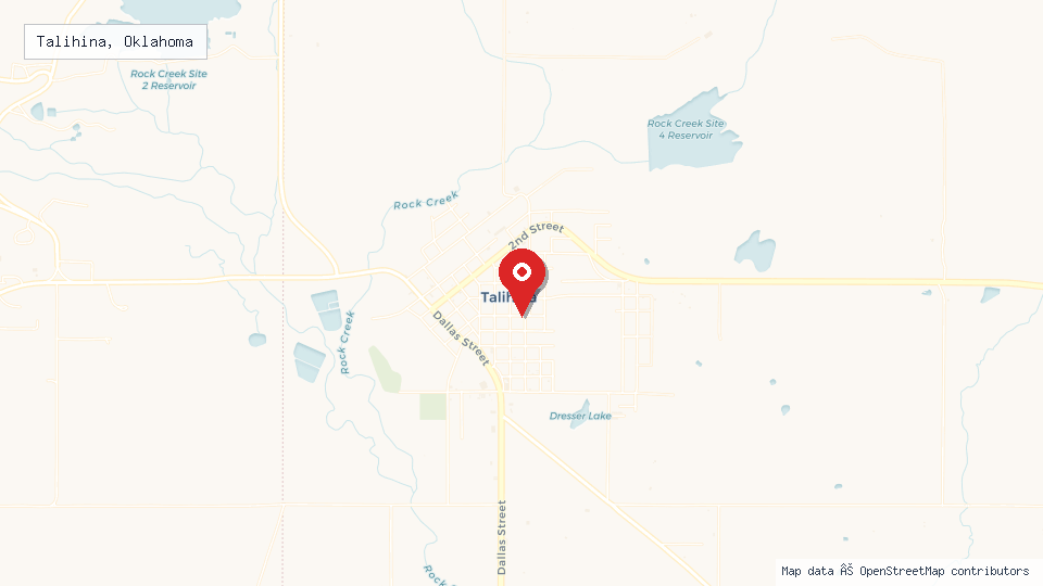 Street map of Talihina, Oklahoma with location pin