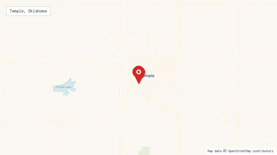Street map of Temple, Oklahoma with location pin