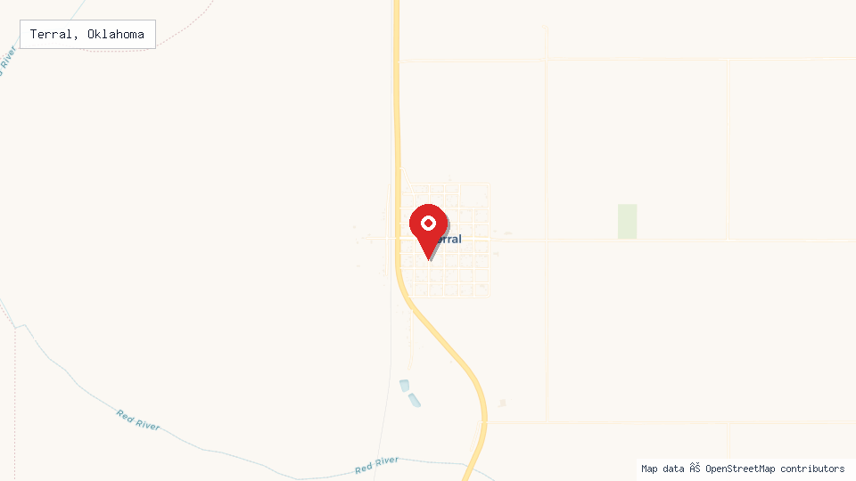 Street map of Terral, Oklahoma with location pin