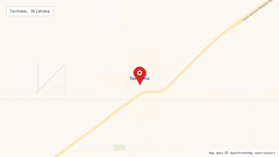 Street map of Texhoma, Oklahoma with location pin