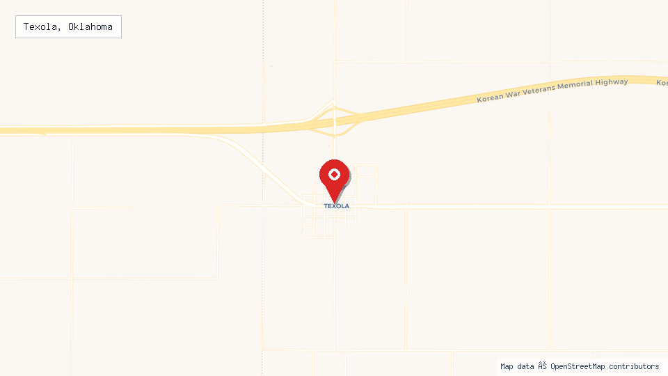 Street map of Texola, Oklahoma with location pin
