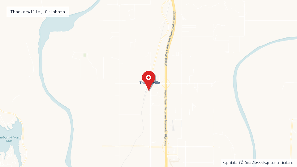 Street map of Thackerville, Oklahoma with location pin