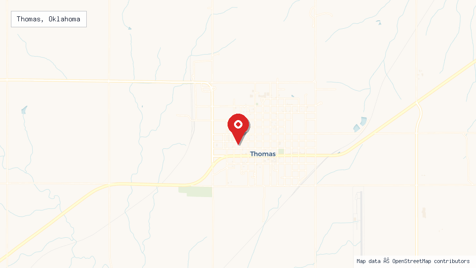 Street map of Thomas, Oklahoma with location pin