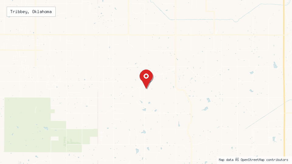 Street map of Tribbey, Oklahoma with location pin