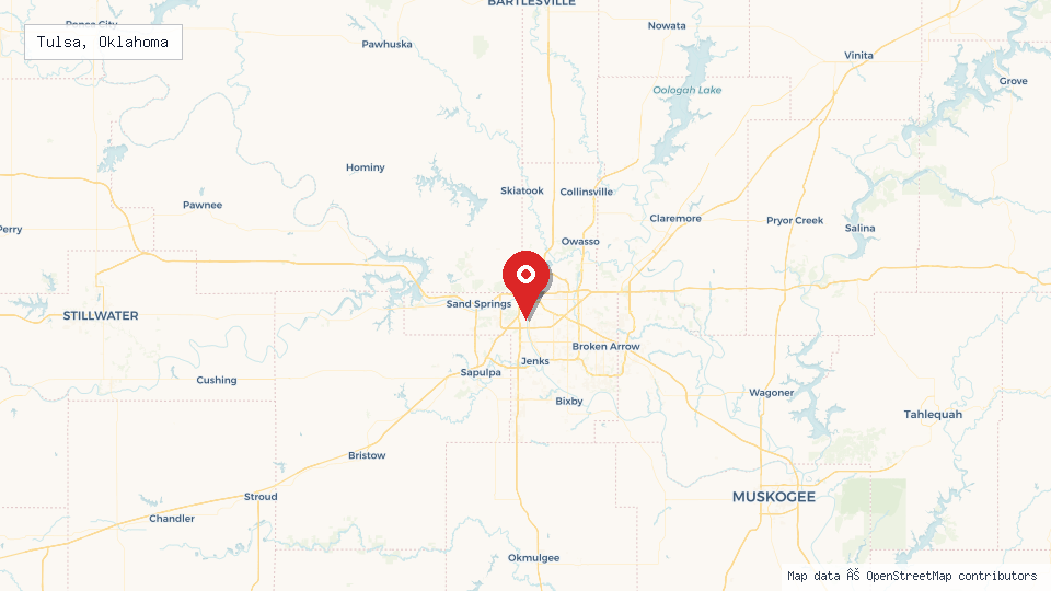 Street map of Tulsa, Oklahoma with location pin