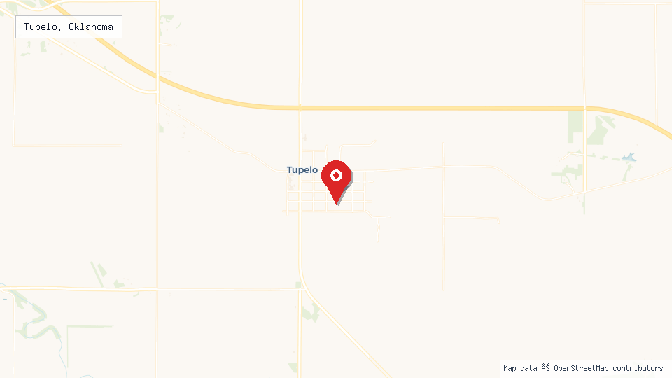 Street map of Tupelo, Oklahoma with location pin