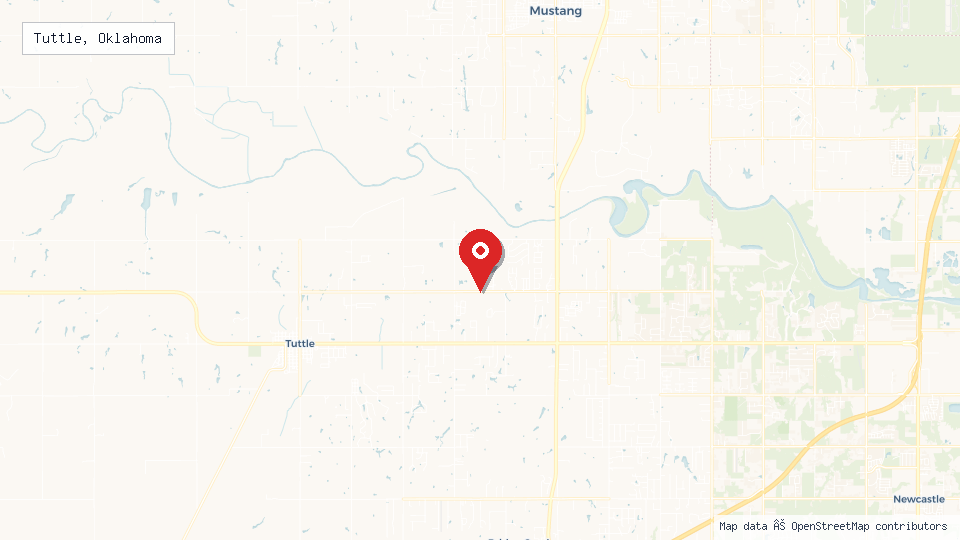 Street map of Tuttle, Oklahoma with location pin