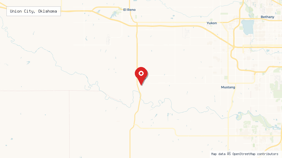 Street map of Union City, Oklahoma with location pin
