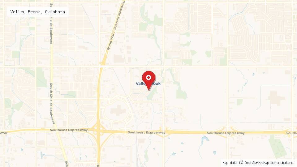 Street map of Valley Brook, Oklahoma with location pin