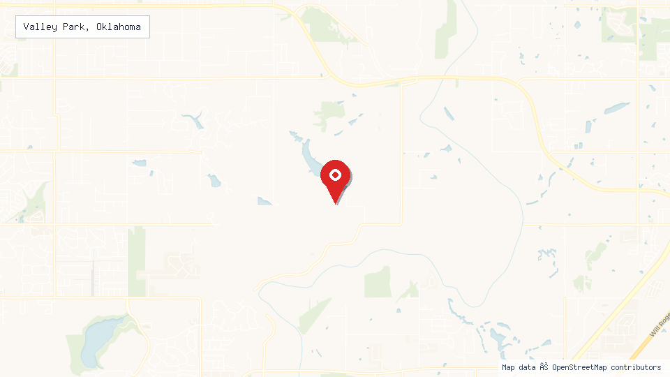 Street map of Valley Park, Oklahoma with location pin