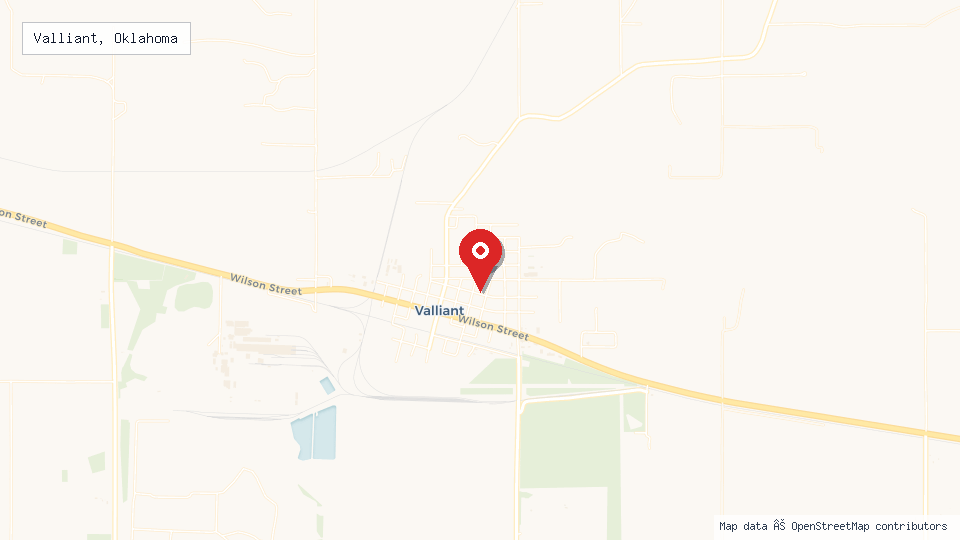 Street map of Valliant, Oklahoma with location pin