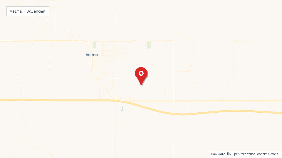 Street map of Velma, Oklahoma with location pin