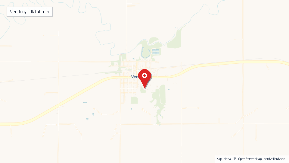 Street map of Verden, Oklahoma with location pin