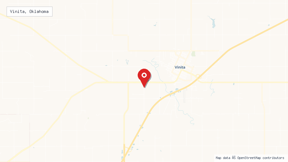Street map of Vinita, Oklahoma with location pin