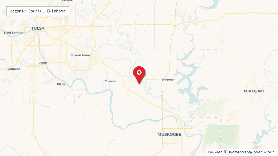 Street map of Wagoner County, Oklahoma with location pin