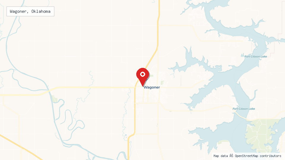 Street map of Wagoner, Oklahoma with location pin