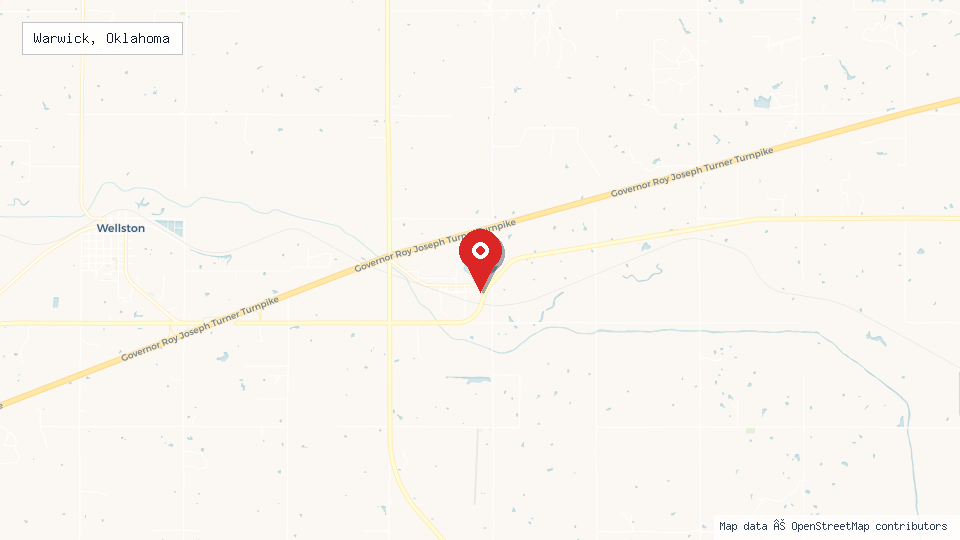 Street map of Warwick, Oklahoma with location pin