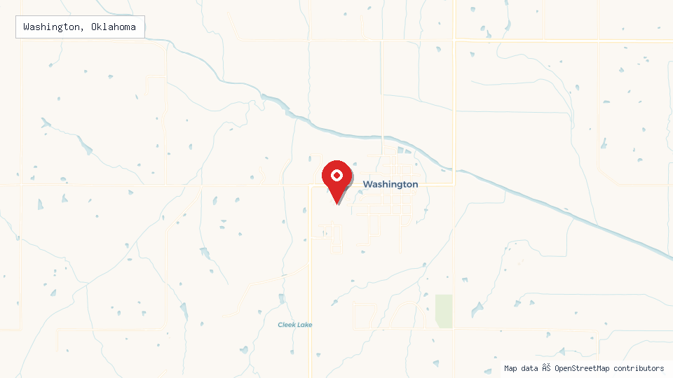 Street map of Washington, Oklahoma with location pin