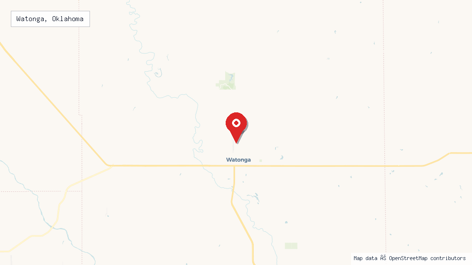 Street map of Watonga, Oklahoma with location pin