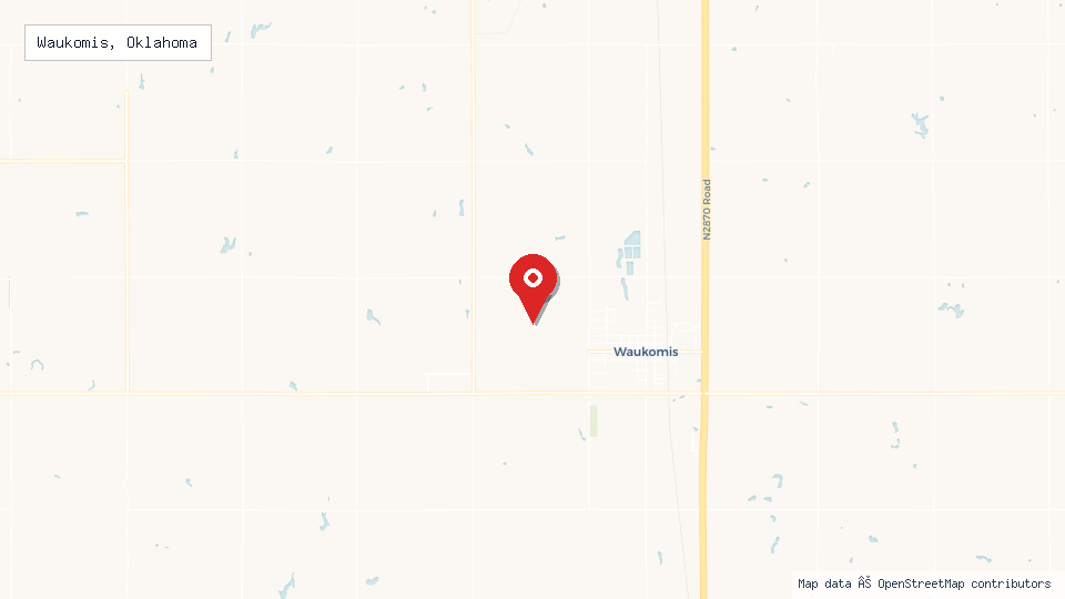 Street map of Waukomis, Oklahoma with location pin