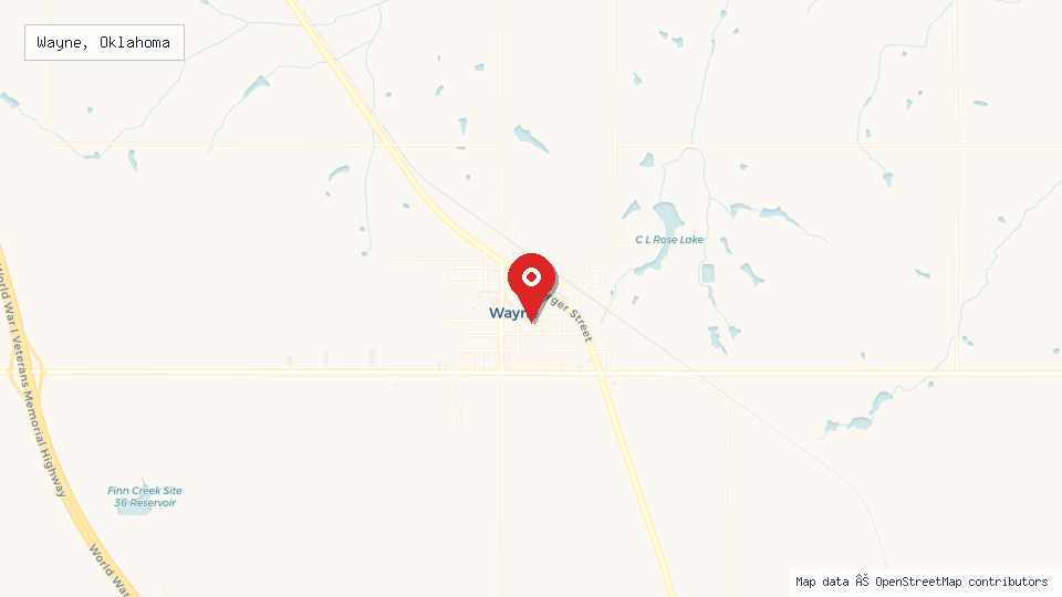 Street map of Wayne, Oklahoma with location pin