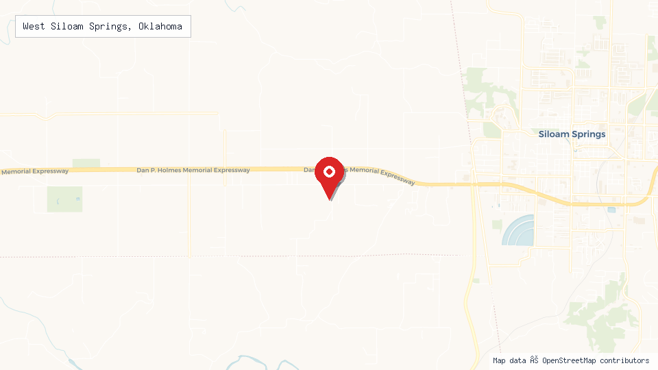Street map of West Siloam Springs, Oklahoma with location pin