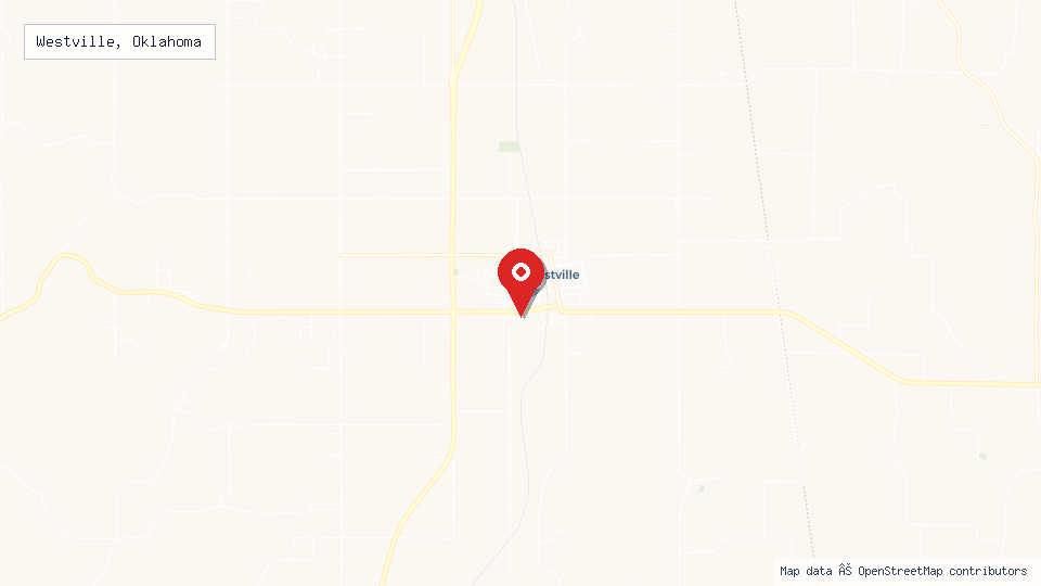Street map of Westville, Oklahoma with location pin