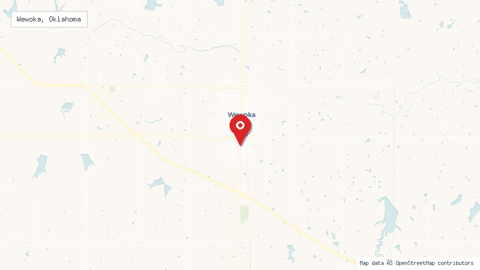 Street map of Wewoka, Oklahoma with location pin