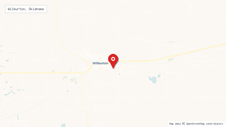 Street map of Wilburton, Oklahoma with location pin