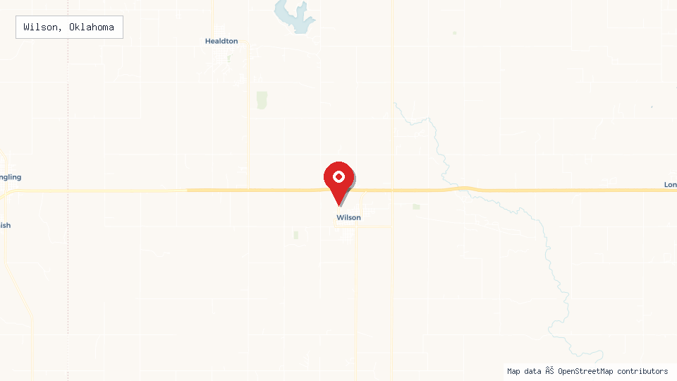Street map of Wilson, Oklahoma with location pin
