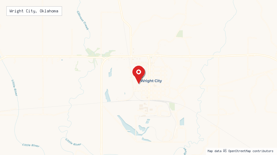 Street map of Wright City, Oklahoma with location pin