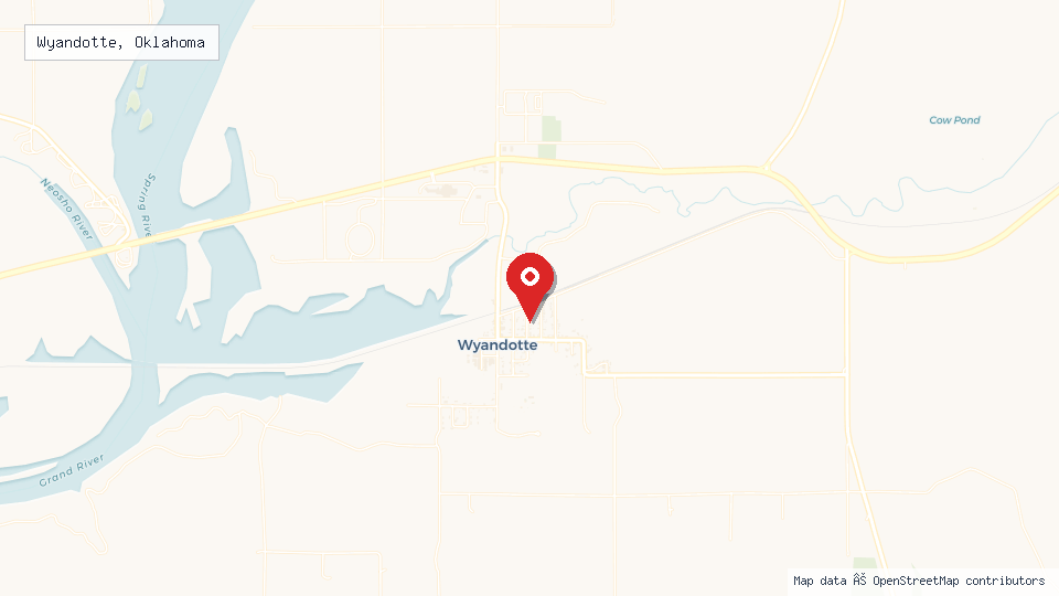 Street map of Wyandotte, Oklahoma with location pin