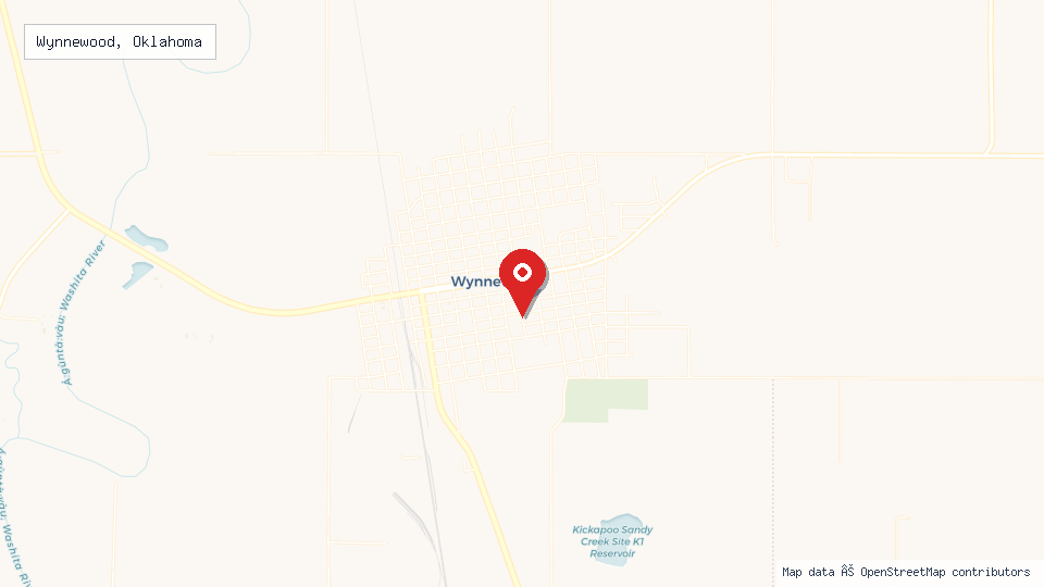 Street map of Wynnewood, Oklahoma with location pin