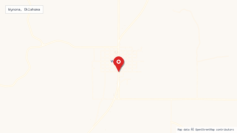 Street map of Wynona, Oklahoma with location pin