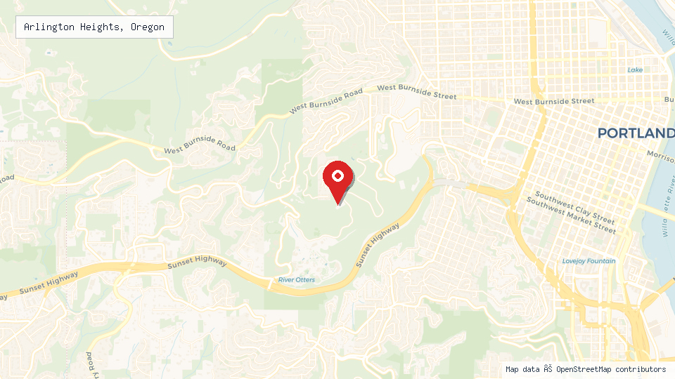 Street map of Arlington Heights, Oregon with location pin