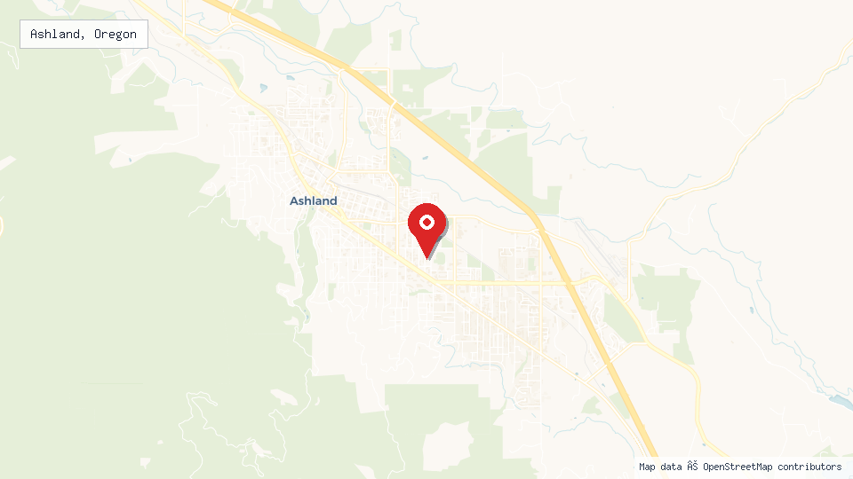 Street map of Ashland, Oregon with location pin