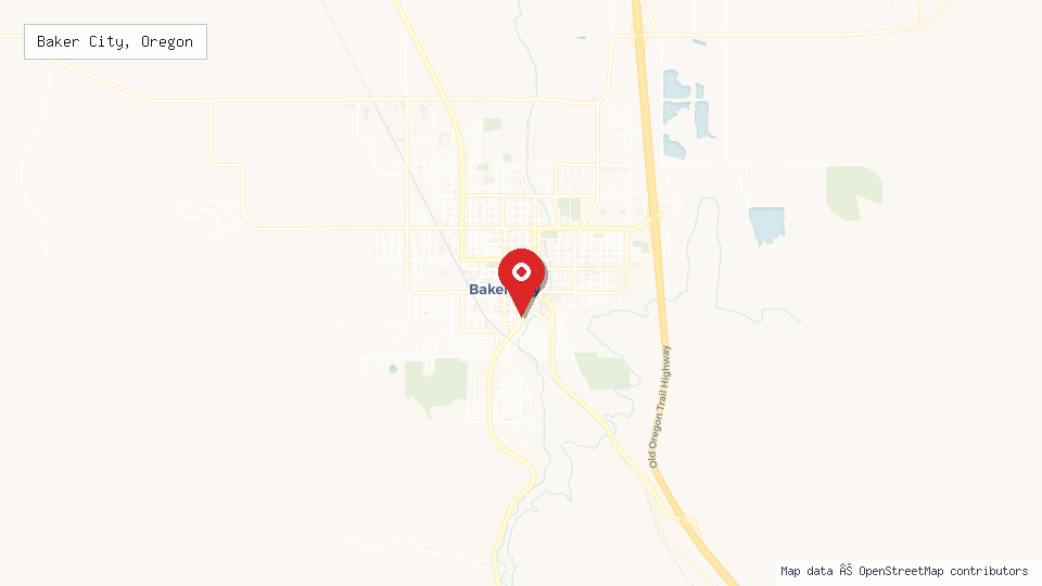 Street map of Baker City, Oregon with location pin