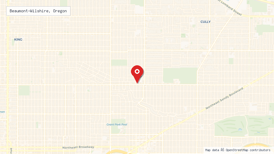 Street map of Beaumont-Wilshire, Oregon with location pin