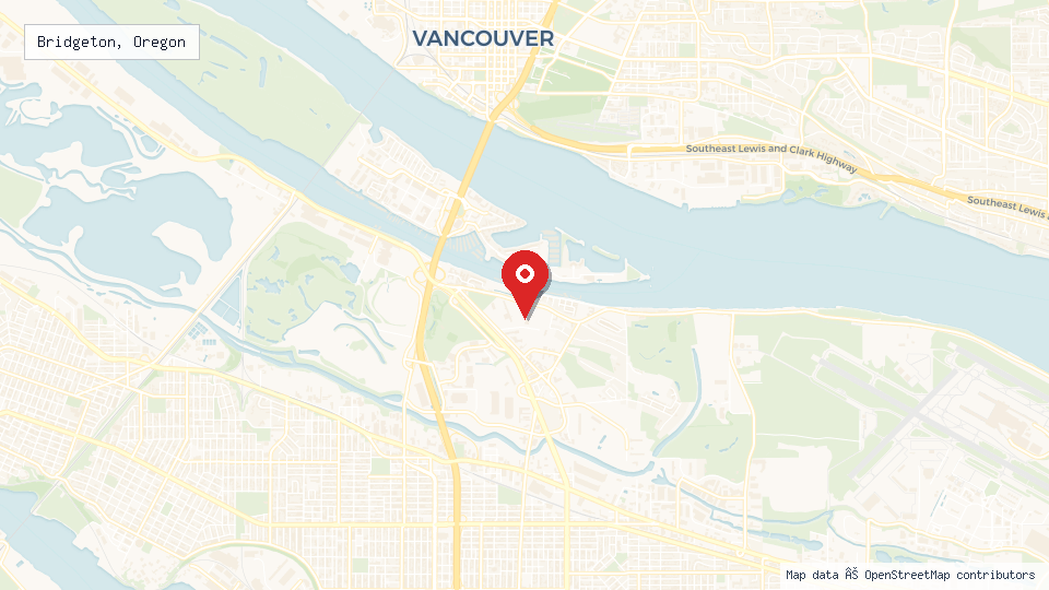 Street map of Bridgeton, Oregon with location pin