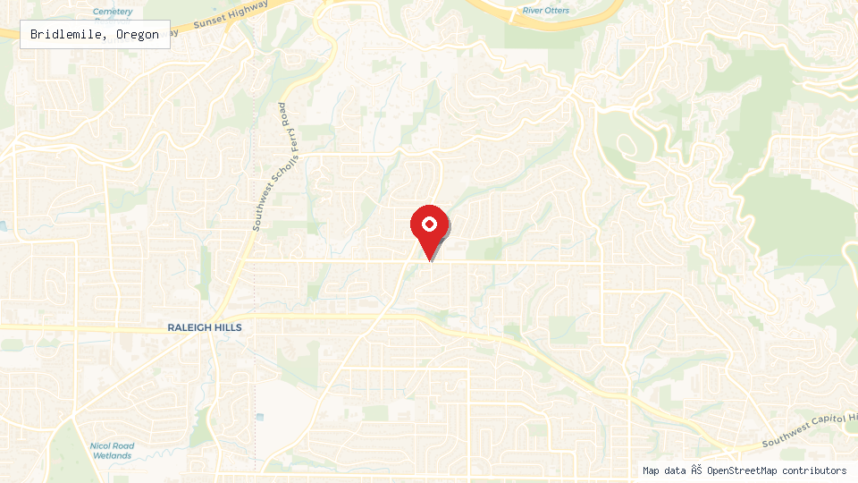 Street map of Bridlemile, Oregon with location pin