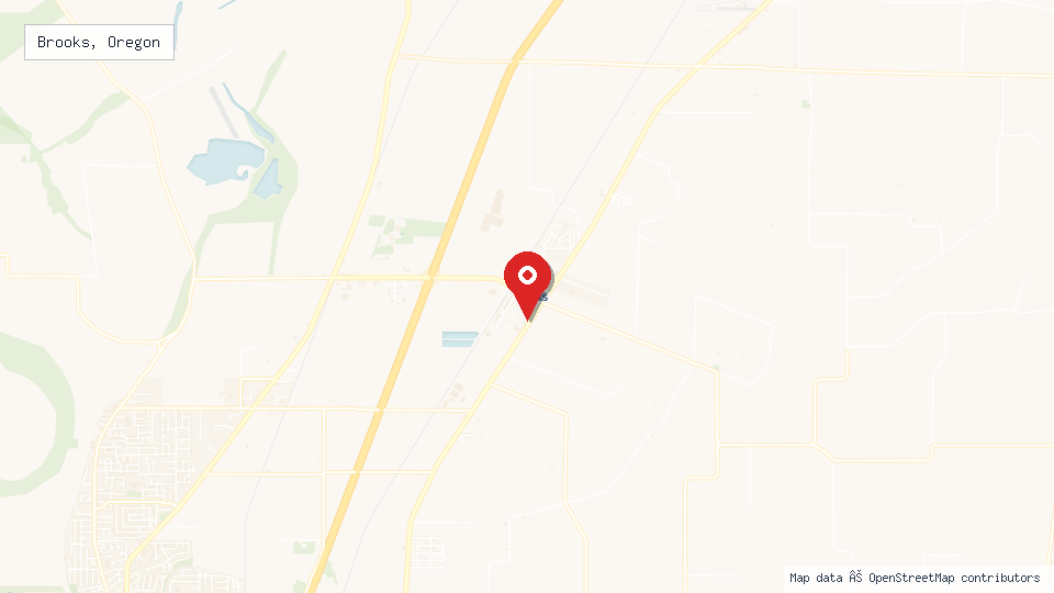 Street map of Brooks, Oregon with location pin
