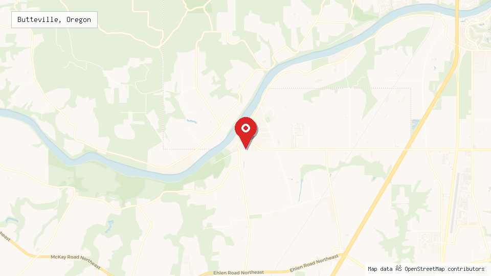 Street map of Butteville, Oregon with location pin