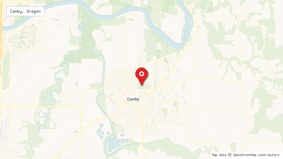 Street map of Canby, Oregon with location pin