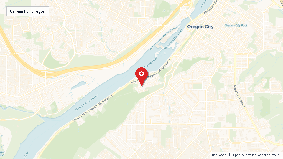 Street map of Canemah, Oregon with location pin