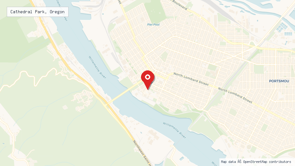Street map of Cathedral Park, Oregon with location pin