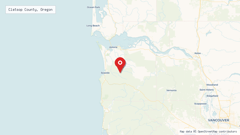 Street map of Clatsop County, Oregon with location pin