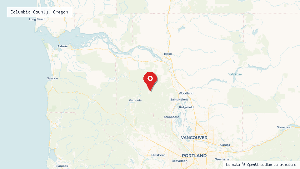 Street map of Columbia County, Oregon with location pin